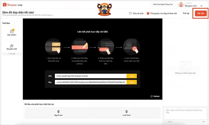 Hướng dẫn setup Livestream trên Shopee